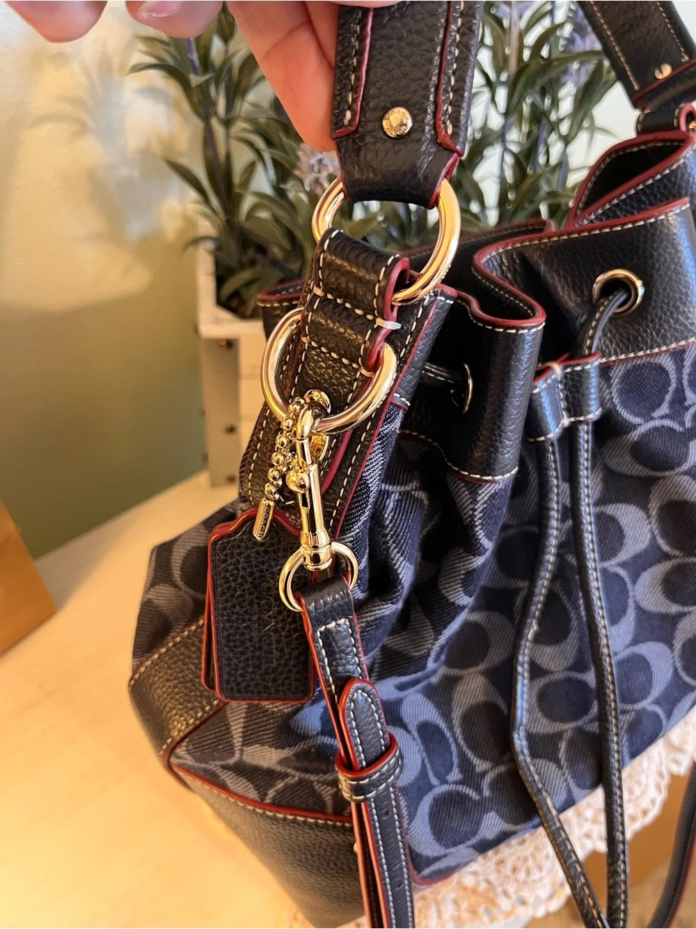 Coach Mickie Drawstring Shoulder Bucket Bag Signature Denim/Midnight F37224 NWOT